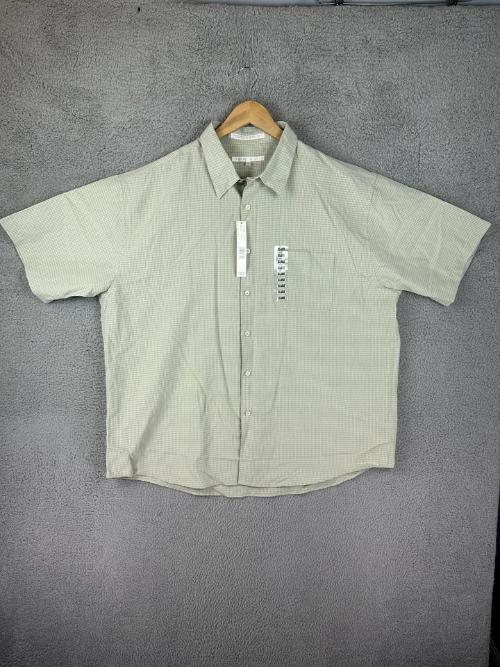 Perry Ellis Shirt Mens 2XL Sage Green Short Sleeve Button Up Gingham New L483682 - Image 2 of 4