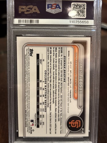 2024 Bowman Draft James Tibbs Sky Blue RC Refractor PSA 9 BDC40 - Picture 3 of 3