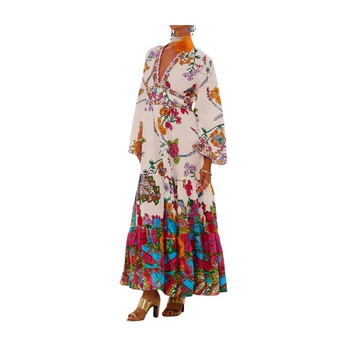Vestido Camilla con falda escalonada | Cosmic Prairie Floral, Maxi, Blanco, Hecho a mano - Imagen 4 de 10