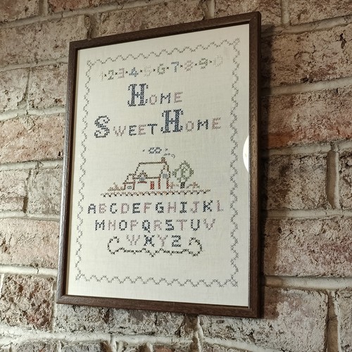 Vintage Sampler Home Sweet 30er Jahre Antik Stickerei Gerahmt Kreuzstich Wandteppich - Bild 2 von 13