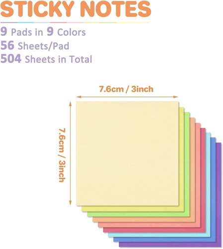 Post It Notes Pop-up, Appunti Adesivi, 3x3 Pollici, 9 Tamponi, Colori Brillanti Autost... - Foto 6 di 12