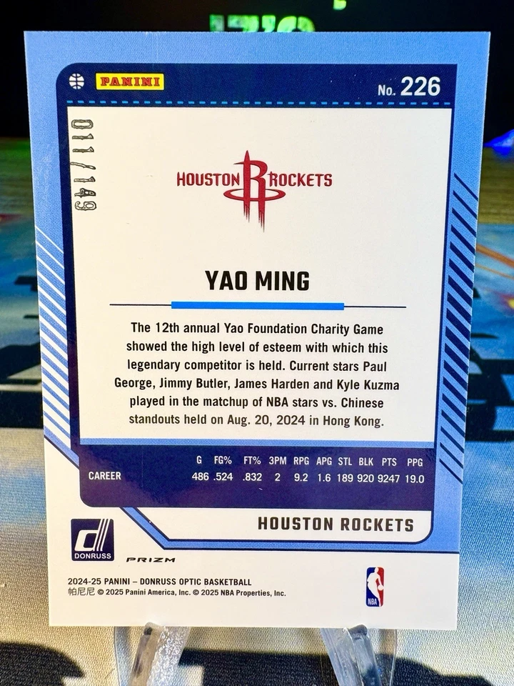 2024-25 Yao Ming Panini Donruss Optic Green Shock 11/149 Jersey # Match #226 - Image 2 of 2