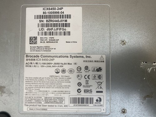 Brocade ICX6450-24P Commutateur Brocade 24 ports Gigabit PoE+ avec ports SFP+ 2x10 Go - Photo 12/12