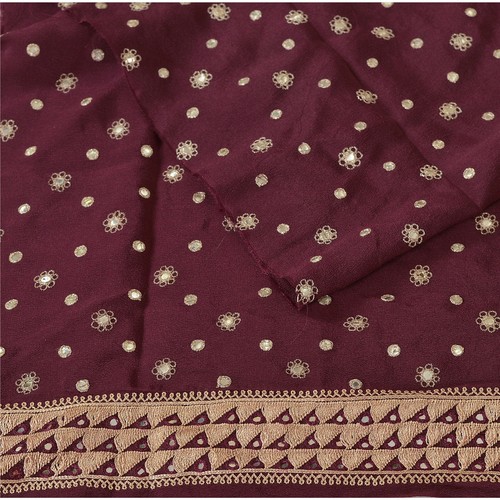 Sanskriti Vintage Pallu Fabric Crepe Silk Hand Embroidered Design Decor Craft - Picture 8 of 9
