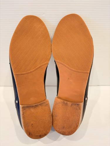 Blue Illusion Size 41 Hailey Black Leather Loafers Silver Studs Almond Toe - Picture 10 of 10