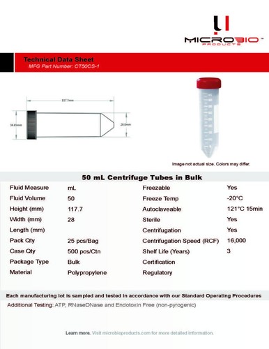 50mL Centrifuge Tubes Conical Sterile , 500/Case – Limited Time Offer! - Picture 5 of 5