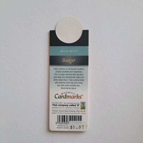 Cardmarks Badger Meles Wild Animals Magnetic Magnet UK Company If #2405, Y2k 00s - Imagen 6 de 16