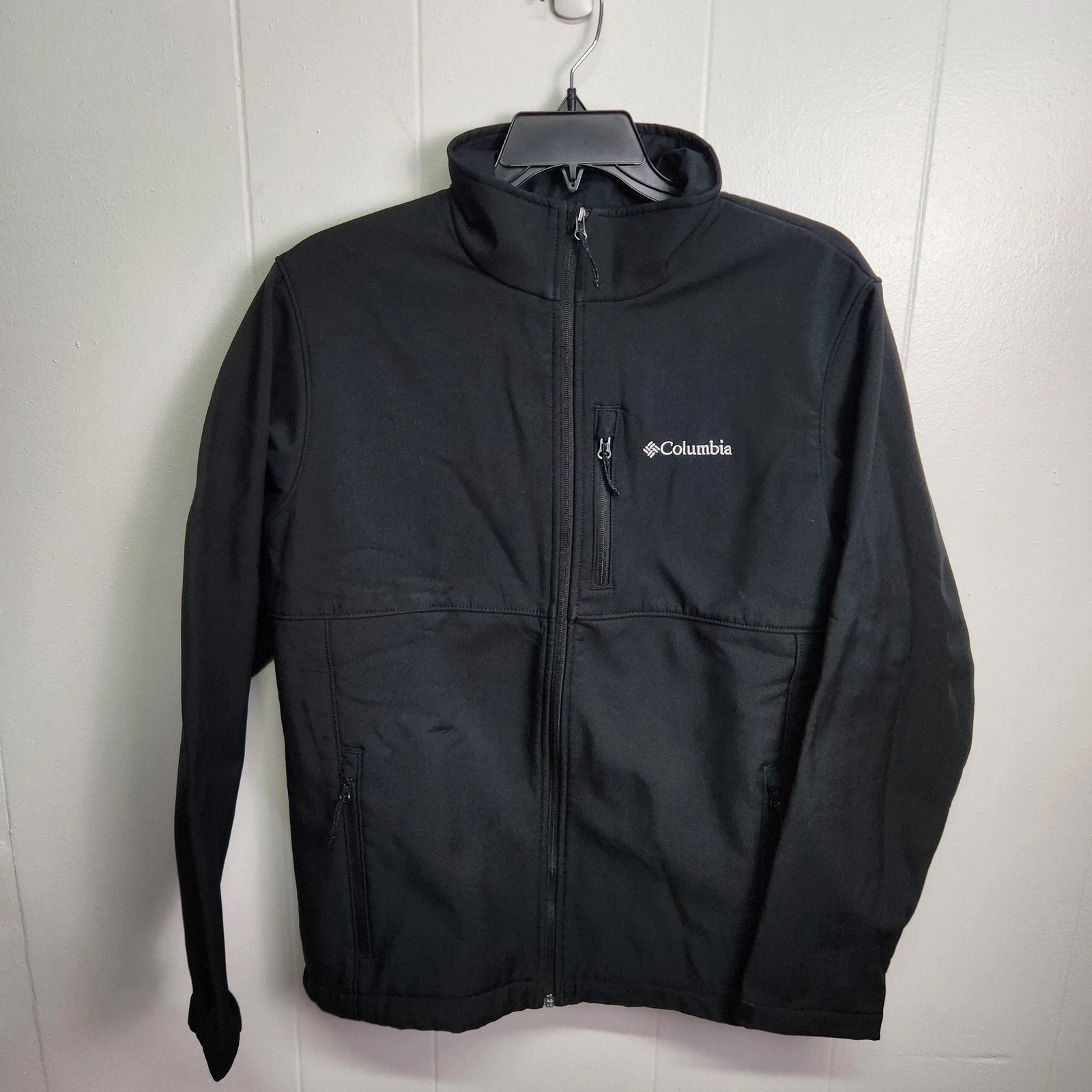 Columbia Jacket Mens Large Black Softshell Full Zip Outdoors Windbreaker WM6004