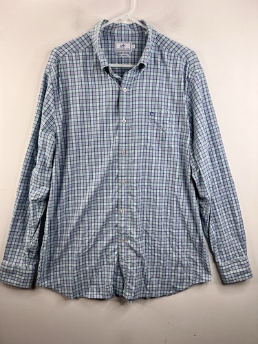 Southern Tide Performance Shirt Mens XL Aqua/Blue Stretch Gingham Plaid Preppy - Picture 2 of 12