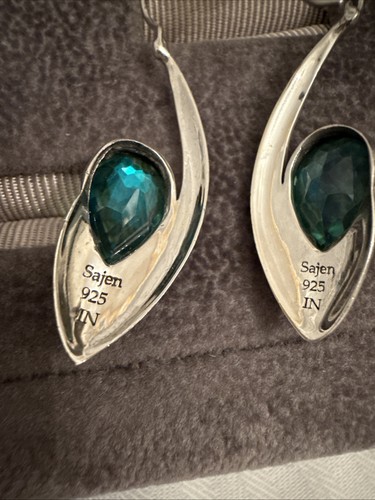 vintage Sajen Sterling Silver Aquamarine colored stone earrings Gorgeous - Picture 2 of 5
