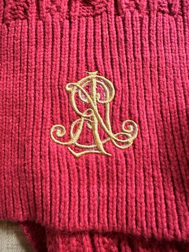 Lauren Ralph Lauren roter Zopfmuster Schal Logo Monogramm RL Strass Akzent - Bild 5 von 5