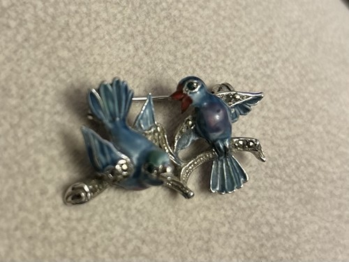 Vintage Liebesvogel Brosche Markasit figürlich Emaille 50er Jahre  - Bild 2 von 3