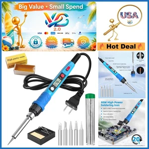 80W Kit de fer à souder numérique avec LCD Affichage, Conseils, Support, Fil à souder