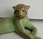 Vintage Frankoma Beautiful Green Tan Panther Figurine Puma Pottery #116