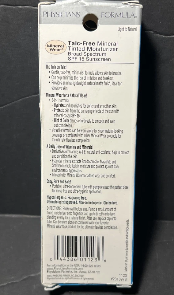 Physicians Formula Mineral Wear Talc Free Tinted Moisturizer 1123 LIGHT -NATURAL - Image 2 of 4