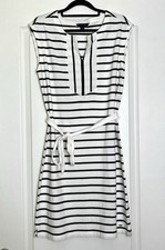 Tommy Hilfiger Women’s Sleeveless Black White Stripe Dress Size M V Neck W/ Belt