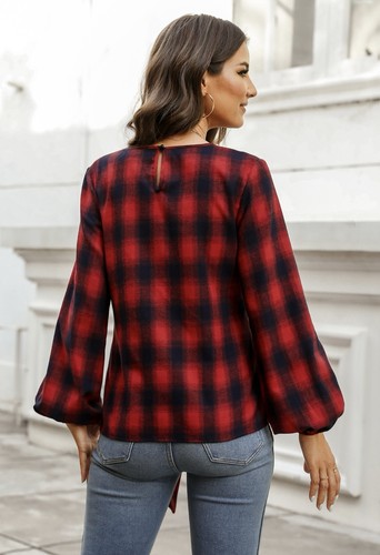 Camisa Cupshe Top Mujer Pequeña Mediana Grande XL Roja Helah Cinturón Búfalo Cuadros Nueva con Etiquetas - Imagen 3 de 5