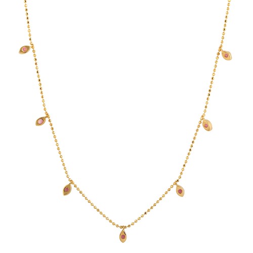 Zafiro rosa natural piedras preciosas 18k oro amarillo punto cuentas cadena c... - Imagen 2 de 6