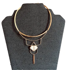 Gold Tone Egyptian Revival Mondrian Collar Necklace Art Deco Structured Edgy