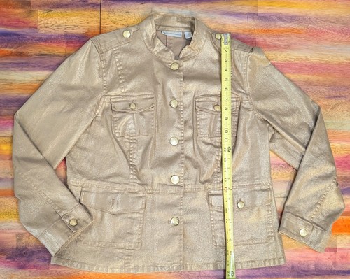 ⭐Damen Chico's Jacke Langarm Platin Denim Gold Schimmer Knopfleiste Schön 2 - Bild 9 von 9