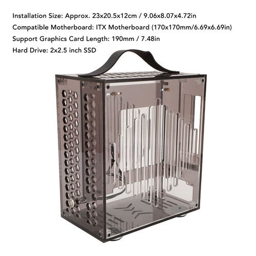 New Black 23x20.5x12cm Miniature ITX PC Case Clear Arcylic PC Case Portable DIY - Photo 5/23