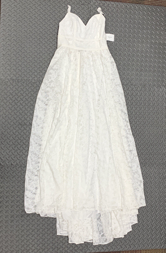 Melissa Sweet MS161213 Stretch Lace Spaghetti Wedding Dress Empire White Sz 12 - Picture 12 of 23