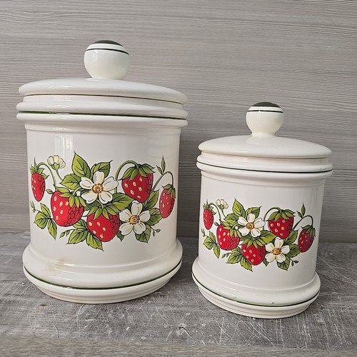 Vintage Erdbeerfelder Kanister Keramik 2 Stück Set Sears 70er Japan Mängel