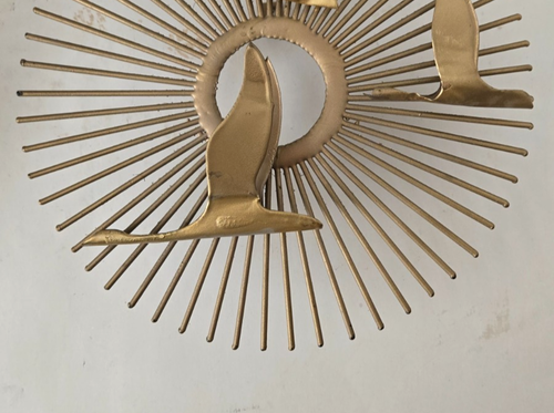 2 Vtg MCM Metal Brutalist Sunburst Birds In Flight Wall Art Copper Brass 3D - Picture 6 of 7