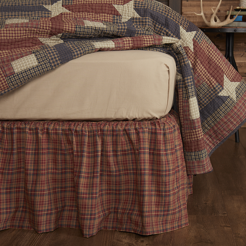 VHC Brands Rustic Queen Bed Skirt Red Gathered Parker Cotton Plaid Bedroom Decor - Picture 2 of 3