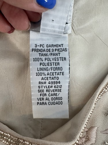VTG Beige Pant Suit by R&M Richards by Karen Kwong Sleeveless Size 14 R1026 - Picture 16 of 19
