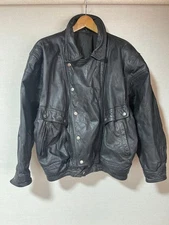 L Size Leather Jacket Old Clothes Blouson Calf Unisex Street