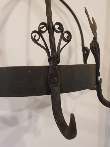 Antique wrought iron kitchen wall Hanger pots herbs game 5 hook half round crown - Picture 6 of 12