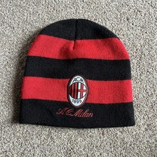 AC Milan Beanie Hat One Size Black Red Football Club Calico