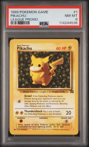 1999 POKEMON LEAGUE PROMO #1 PIKACHU PSA 8