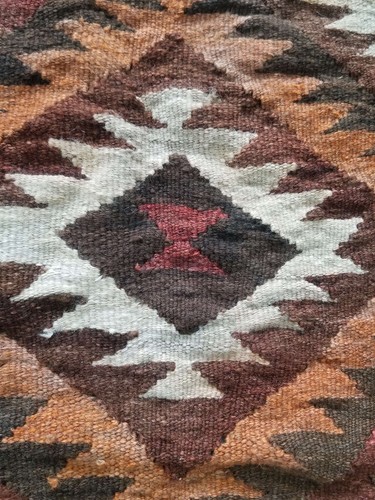 Fine Vintage Traditional Hand Made Oriental Wool Brown Beige Kilim 88x73cm - Picture 11 of 12