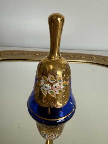Vintage Tschechische Böhmische Glocke Kobaltblau mit goldenen handbemalten Blumen - Bild 1 von 9