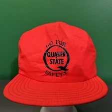 Vintage QUAKER STATE Safety Orange Snapback Hat Cap Insulated Hunting Hunter