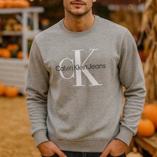 Calvin Klein Sweatshirt Mens XL Grey Long Sleeve Casual Crewneck Streetwear