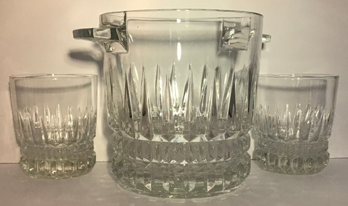 Geschliffener Kristall Eiskübel und zwei 2 Steine Cocktailgläser Set 2047/96 Griffe - Bild 3 von 6