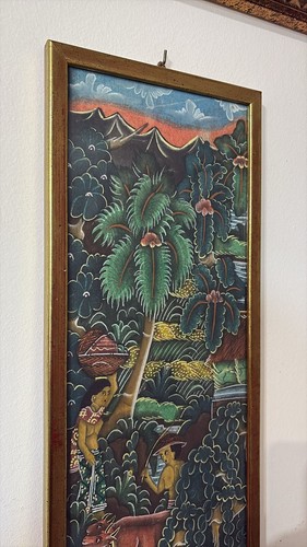 DIPINTO ASIATICO SU TESSUTO VINTAGE VIETNA CAMBOGIA - Imagen 6 de 10