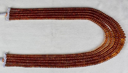 Natural Hessonite Garnet 566ct Beads 5 Line Round Semi Precious Necklace - Picture 5 of 9