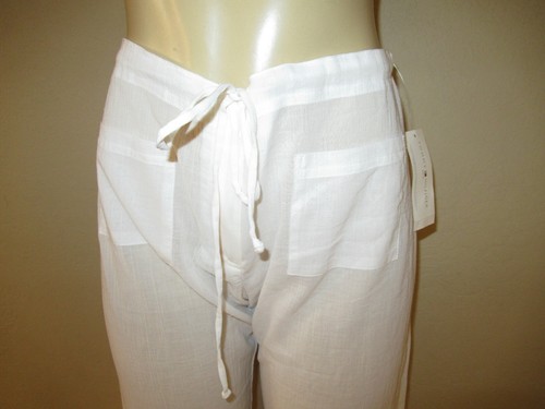 NWT Tommy Hilfiger Swim Cover Up Pants size M White sheer cotton ankle tie - Picture 2 of 8