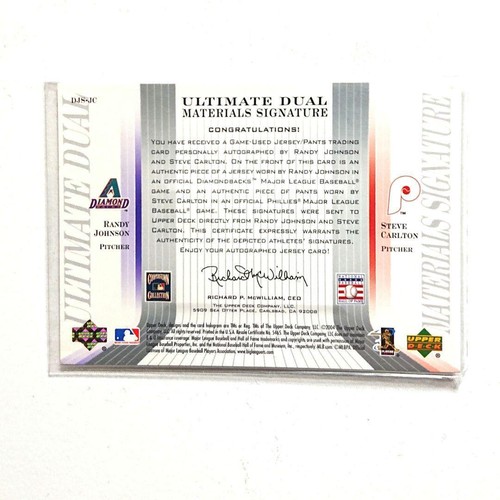 2004 Upper Deck Ultimate Dual Randy Johnson Steve Carlton patch Auto /25 #DJS-JC - Picture 14 of 24