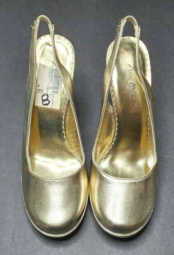 Anne Michelle Slingback Heels Womens Gold Career Shoes Size US 8M EU 38.5 - Image 2 of 4