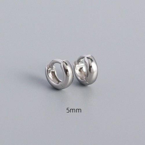 5-9mm Real s925 Sterling Silver Solid Classic Thick Hoop Huggie Clip Earring - Picture 10 of 23