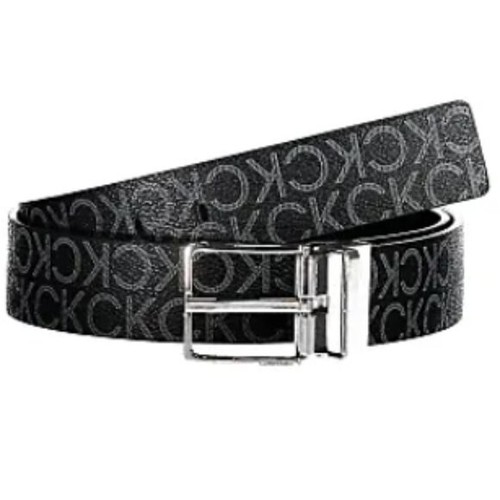 Calvin Klein Ladies Black & Gray Reversible Monogram Belt w/ Silver Buckle, NWT - Picture 1 of 3