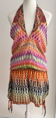Camilla Franks Size 1 (10 Aus) Multicolor Silk Loom Lovers Halter neck Playsuit - Picture 3 of 22