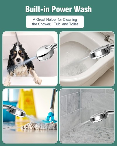 Premium Chrome Polished Handheld Showerhead with Filter and 6 Adjustable Sprays - Picture 7 of 10