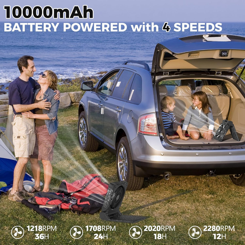 10000Mah 11Inch Solar Camping Fan with Dual Charging, 4 Speeds & 3 Light Levels, - Picture 2 of 6