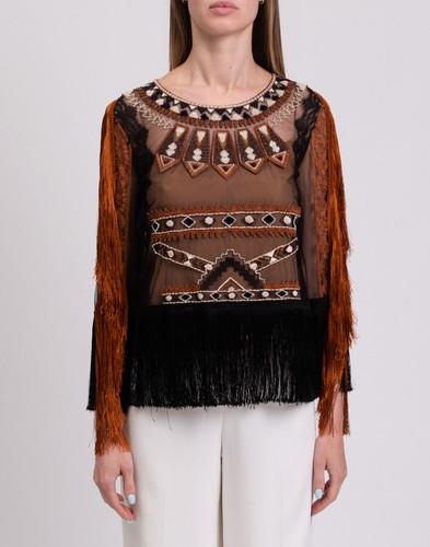 RRP€750 ALBERTA FERRETTI Tulle Top IT38 US2 UK6 XS Fringe Beaded Made in Italy - Imagen 5 de 8